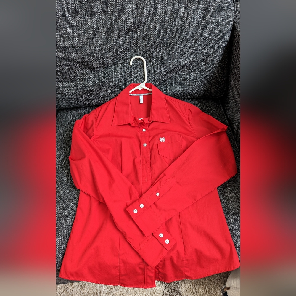 CINCH WOMEN'S RED BUTTON DOWN LONG SLEEVE WESTERN SHIRT size M